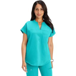 Fabletics Women’s Evolve 3-Pocket Scrub Top with an Oversized Fit – MotionTech, 4-Way Stretch, Wrinkle-Resist, Anti-Shrink(Electric Teal)