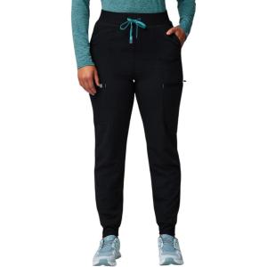 Fabletics Women’s High Rise Active Scrub Jogger – MotionTech, 4-Way Stretch, Pocket-Packed, Lightweight, Semi-Slim Fit(Black/Blue Lagoon)