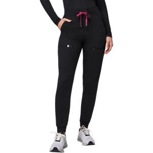 Fabletics Women’s High Rise Active Scrub Jogger – MotionTech, 4-Way Stretch, Pocket-Packed, Lightweight, Semi-Slim Fit(Black/Hibiscus)
