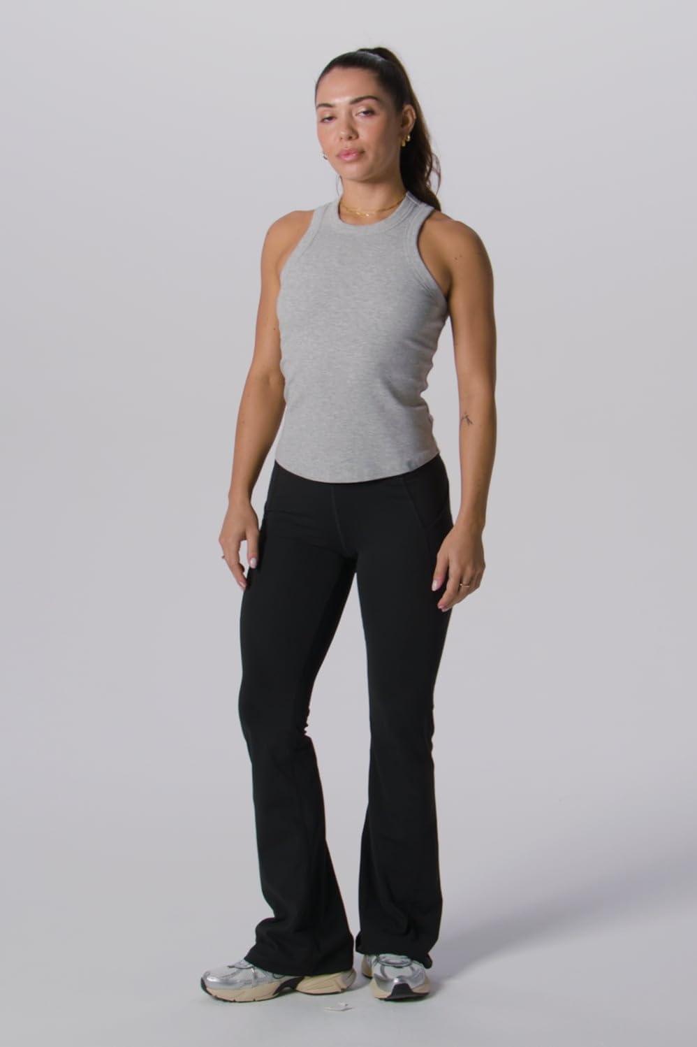 imageFabletics Womens Oasis Pureluxe HighWaisted Kick Flare Light Compression Buttery SoftTaupe Slate