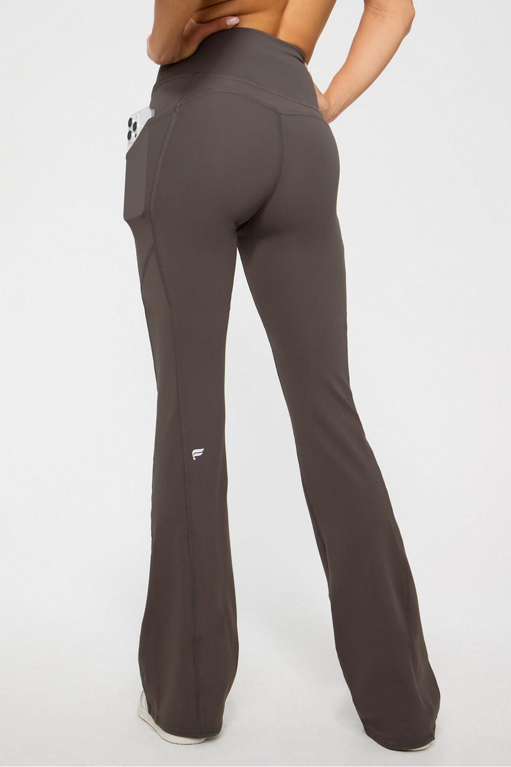 imageFabletics Womens Oasis Pureluxe HighWaisted Kick Flare Light Compression Buttery SoftTaupe Slate
