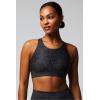Fabletics Women’s No-Bounce Sports Bra, Workout, Yoga, Athletic, Fitness, Gym, UPF Protection, 4-Way Stretch(Black Spotted Animal)