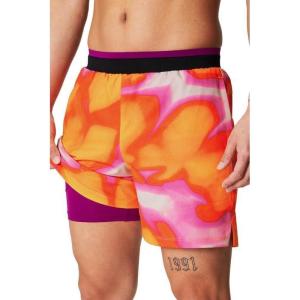 Fabletics Men’s The Fundamental Short II (Lined), Workout, Running, Training, Gym, Yoga, Ultra Lightweight(Pink Escape Summer Madness)