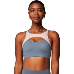 Fabletics Women’s Mesh Breathable Medium Impact Sports Bra(Stormcloud/Light Capri Coral)