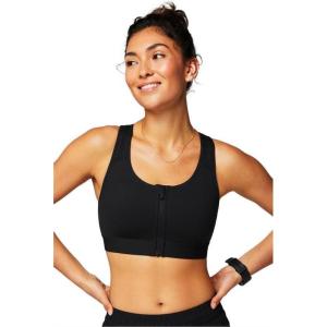 Fabletics Women’s On-The-Go Midi Medium Impact Sports Bra, Front-Zip, Workout, Yoga, Fitness, L, Black, Large