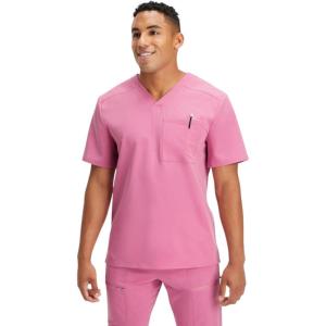 Fabletics Men’s Helix 1-Pocket Scrub Top – MotionTech, 4-Way Stretch, Wrinkle-Resist, Anti-Shrink, Cashmere Pink, Regular, 2X