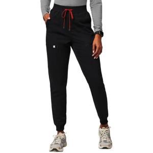 Fabletics Women’s High Rise Active Scrub Jogger – MotionTech, 4-Way Stretch, Pocket-Packed, Lightweight, Semi-Slim Fit(Black/Goji Red)