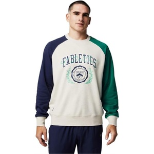 Fabletics Men’s Year Round Terry Crew, Relaxed Fit, Lived-in Feel(Fairway Green/Deep Navy Vines)